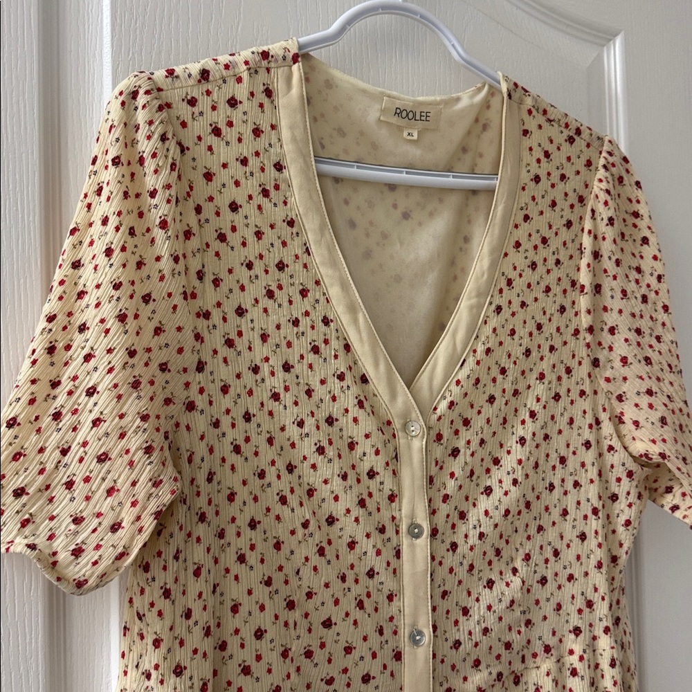 ROOLEE Cream Floral Maxi Dress Vneckline Shortsleeved Size XL - Picture 2 of 6